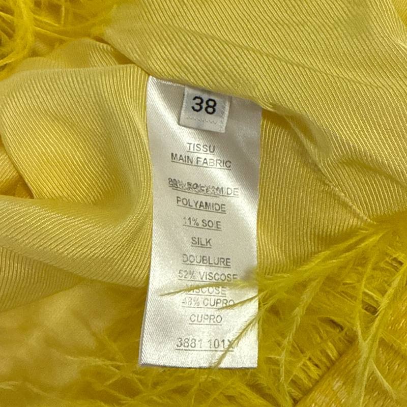 Balmain Yellow off-shoulder feather mini dress