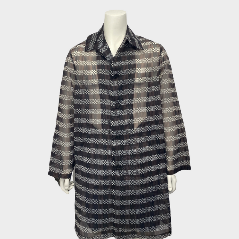 Fendi men's sheer lightweight zucca checked print trench coat