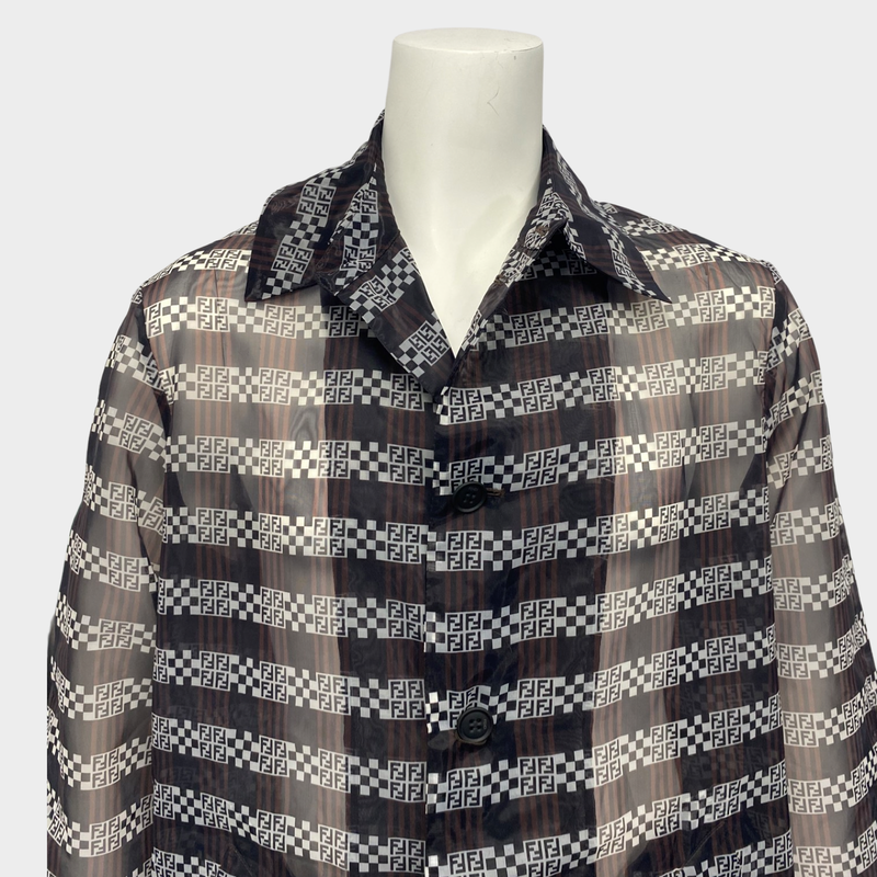 Fendi men's sheer lightweight zucca checked print trench coat