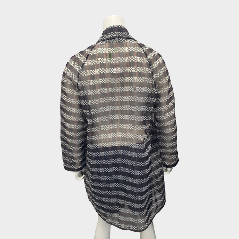 Fendi men's sheer lightweight zucca checked print trench coat