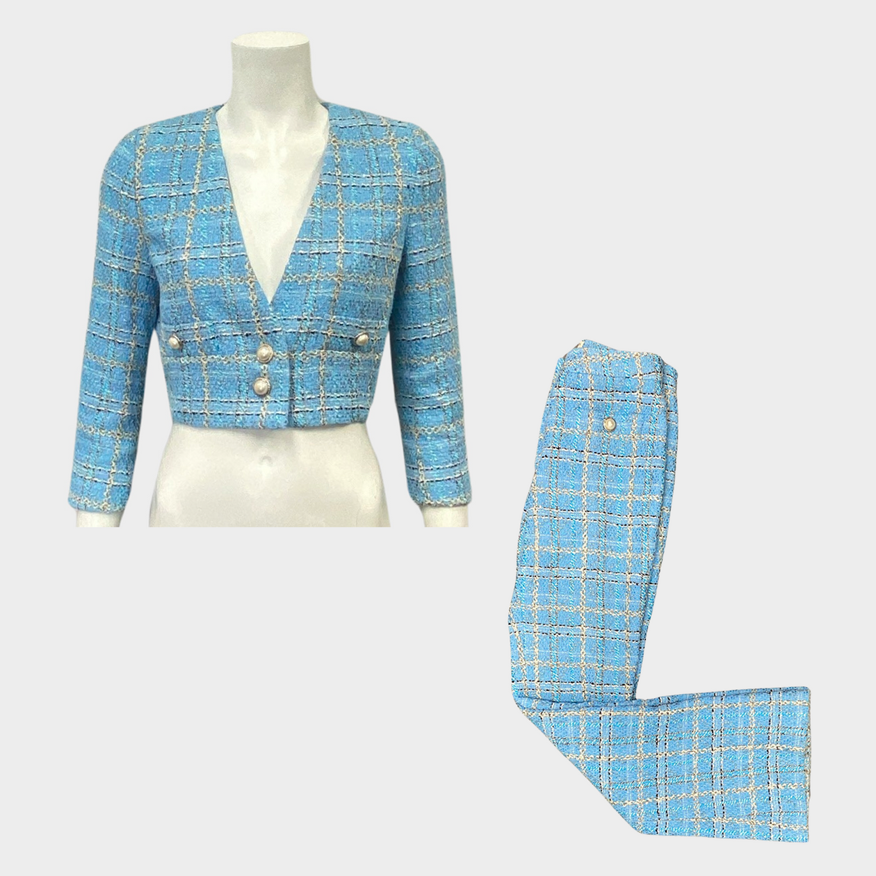 Alessandra Rich women s blue tweed set Loop Generation