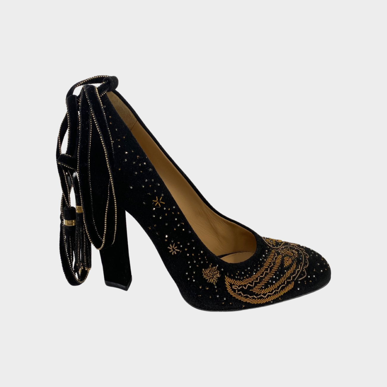 Gold 2024 suede heels