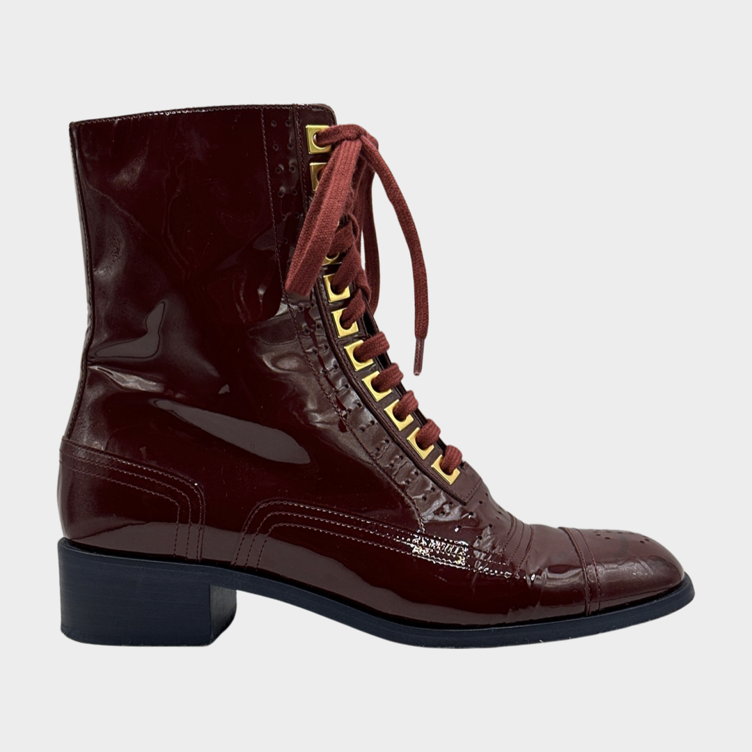 Chanel store burgundy boots