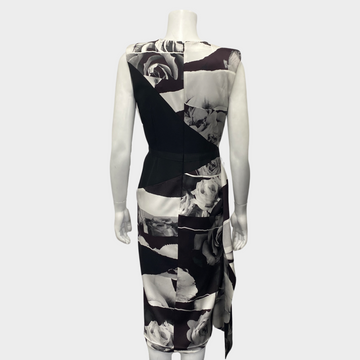 Alexander Mcqueen black and white patchwork floral print silk dress Loop Generation