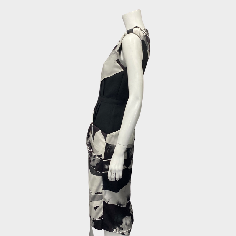 Alexander Mcqueen black and white patchwork floral print silk dress