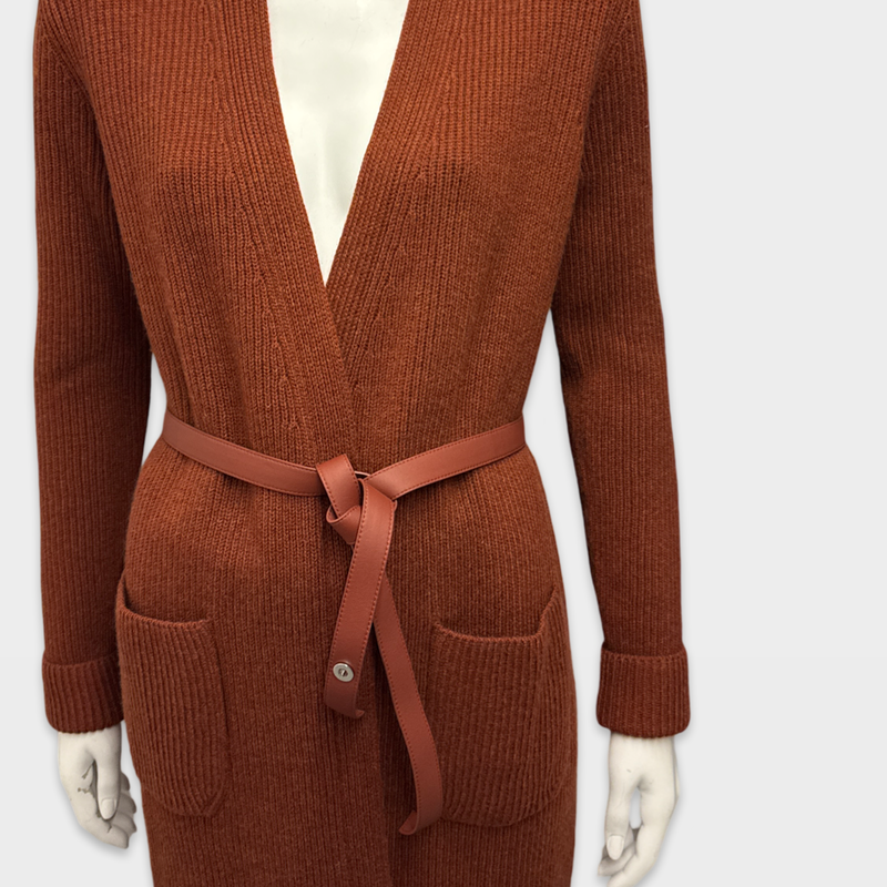 Loro Piana Women's Ochre cashmere belted cardigan