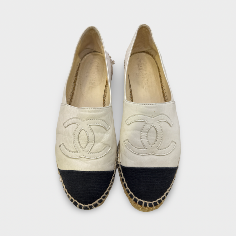 Chanel White and Black leather Espadrilles