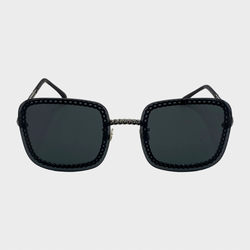 Chanel women's black silver chain trim sunglasses