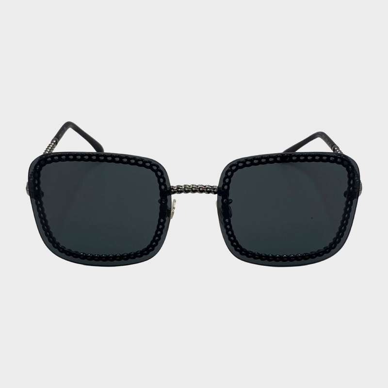 Chanel women's black silver chain trim sunglasses