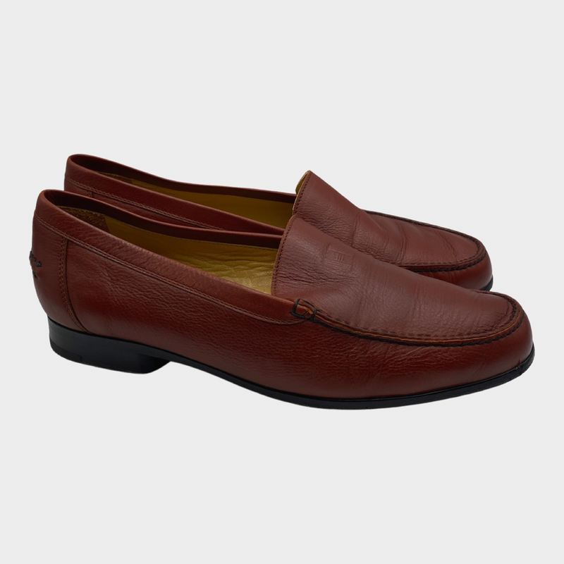 Hermes women's burgundy red leather loafers