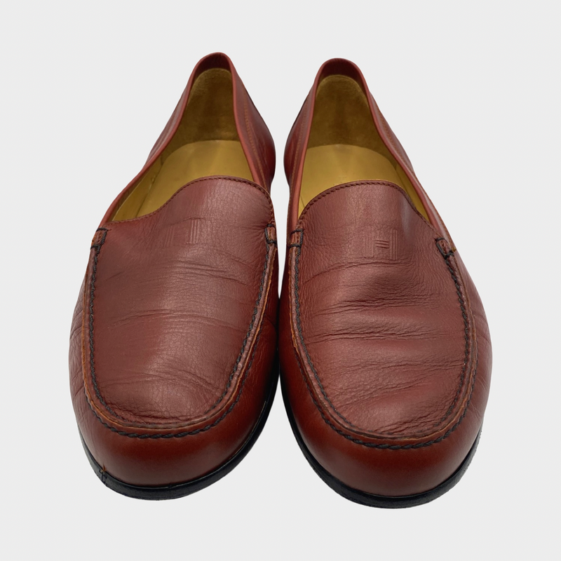 Hermes women's burgundy red leather loafers