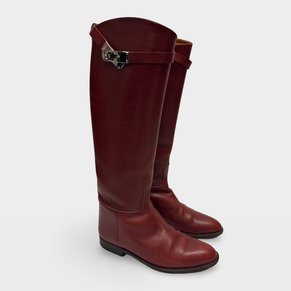 Hermès Women's burgundy leather Jumping boots