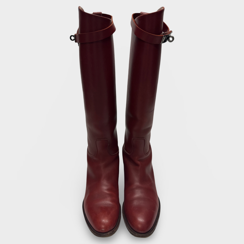 Hermès Women's burgundy leather Jumping boots