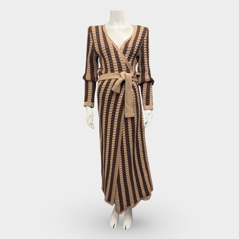 Balmain Women's Brown and Beige Maxi Knitted Cardigan