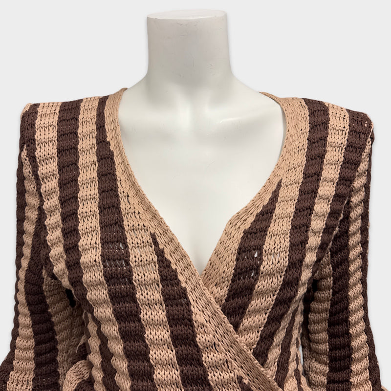 Balmain Women's Brown and Beige Maxi Knitted Cardigan