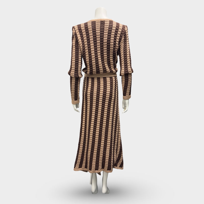 Balmain Women's Brown and Beige Maxi Knitted Cardigan