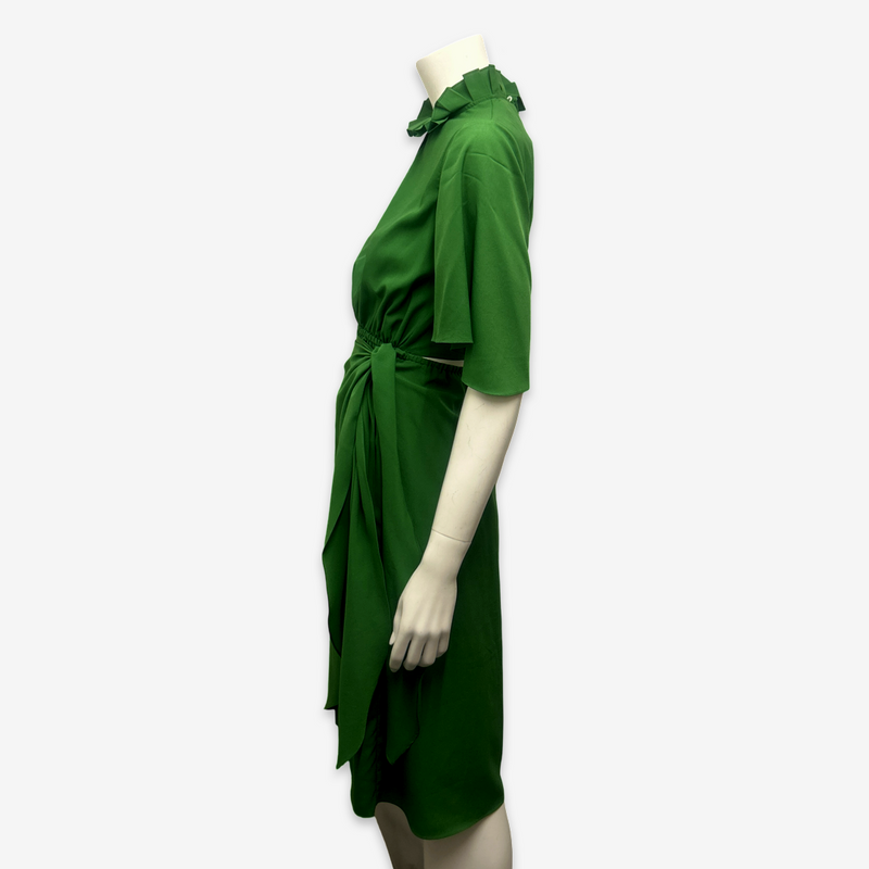 Sandro Green Frilly Dress With Back Cut-out Detail