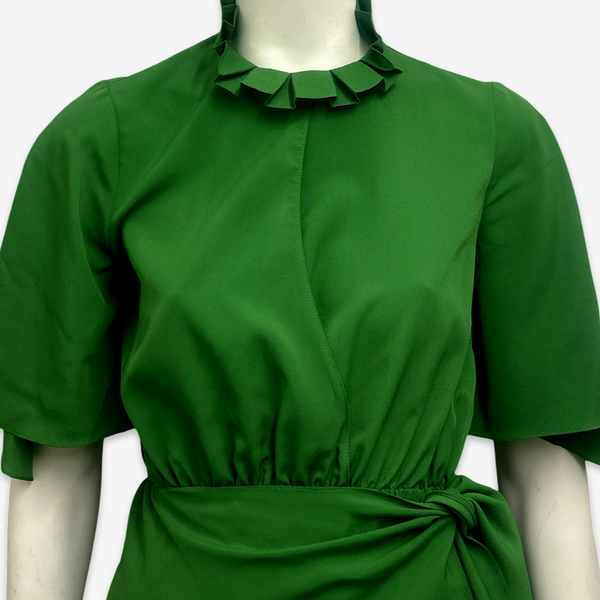 Sandro Green Frilly Dress With Back Cut-out Detail