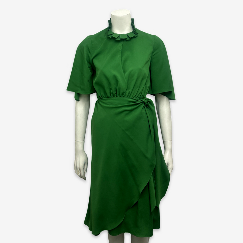 Sandro Green Frilly Dress With Back Cut-out Detail