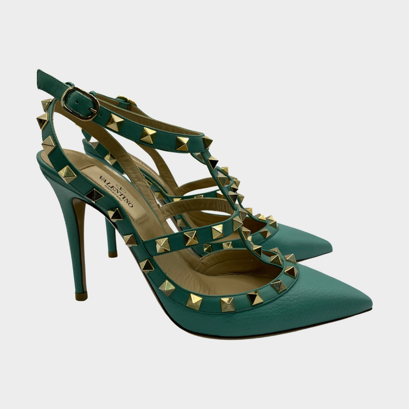 Valentino turquoise leather rockstud heels