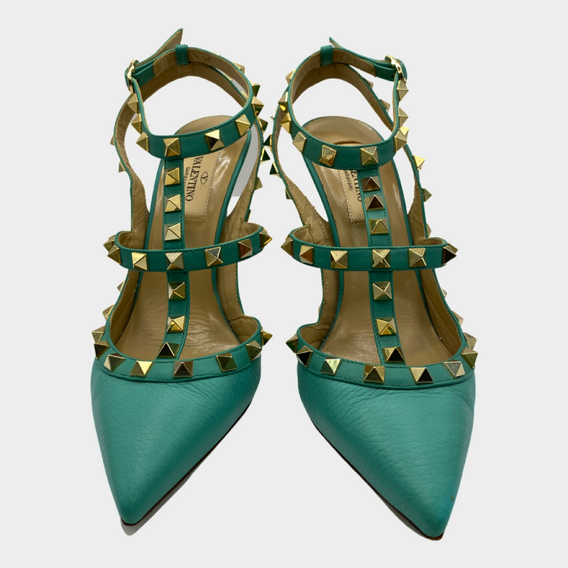 Valentino turquoise leather rockstud heels