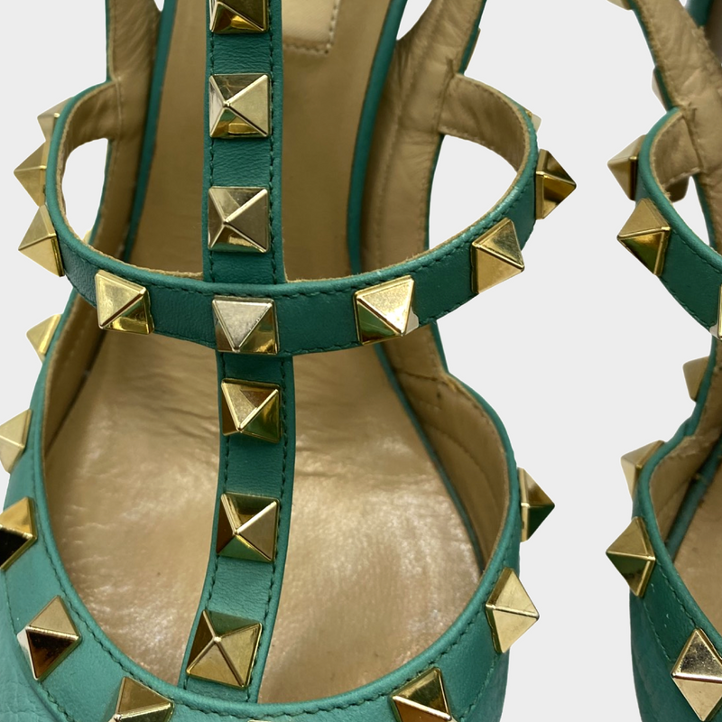 Valentino turquoise leather rockstud heels