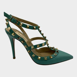 Valentino turquoise leather rockstud heels