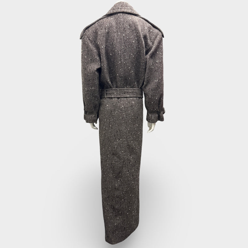 Saint Laurent Grey Herringbone Wool-Blend Tweed Coat