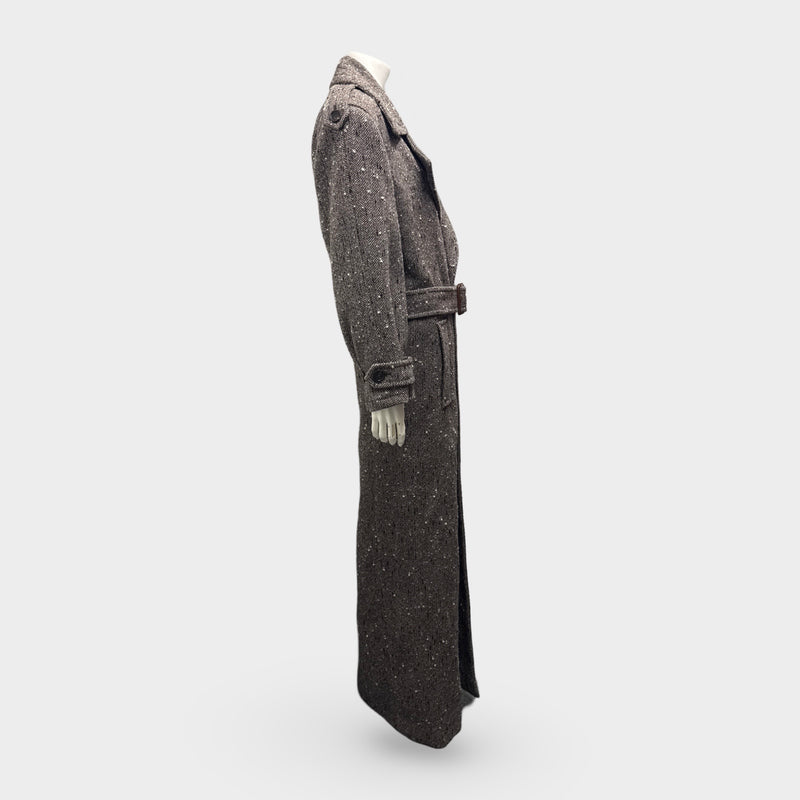 Saint Laurent Grey Herringbone Wool-Blend Tweed Coat