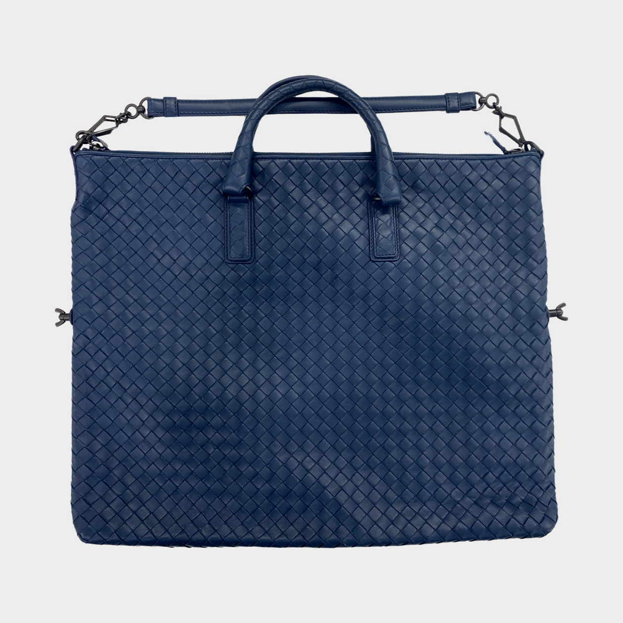 Bottega Veneta men s blue grey intrecciato leather rectangle tote