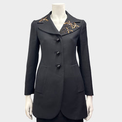 Prada Women's Black Blazer With Gold Sequin Applique