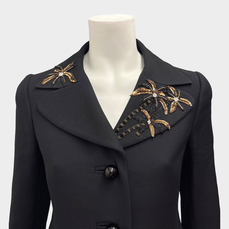 Prada Women's Black Blazer With Gold Sequin Applique