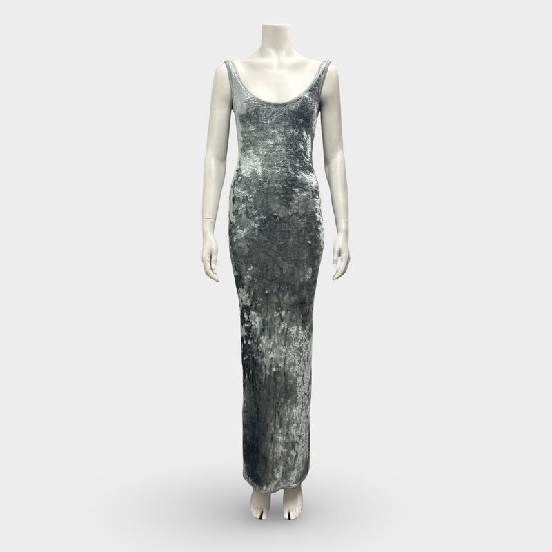 Lapointe Velvet Scoop Neck Silver Mint Maxi Dress