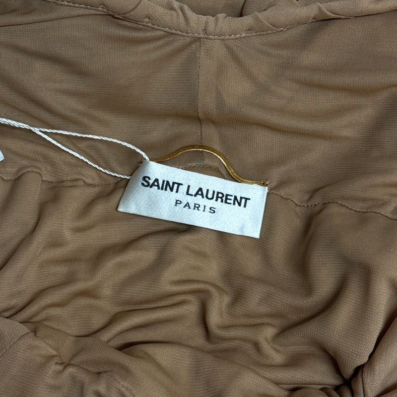 Saint Laurent beige V-Neck Draped Long-Sleeved Dress