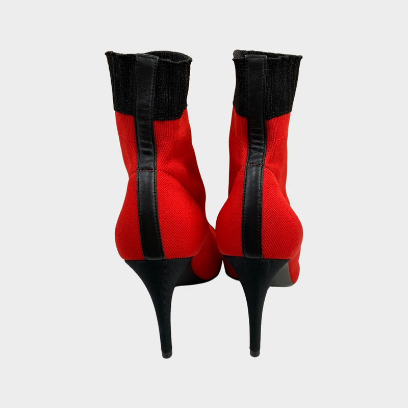 Chanel women's red sock ankle boots with metallic detail