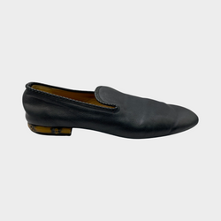 Gucci men's black leather and wood loafers