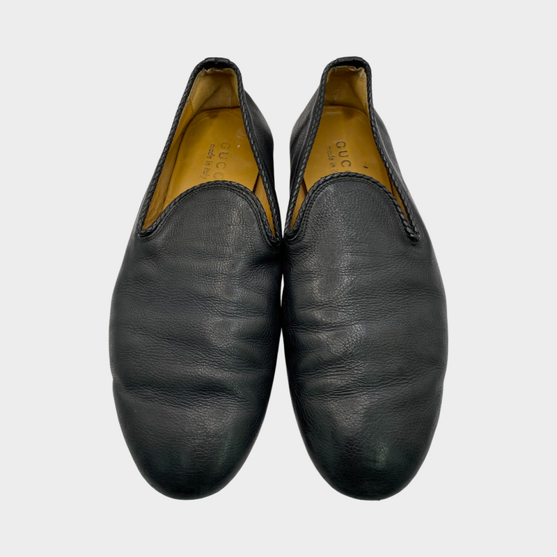 Gucci men's black leather and wood loafers