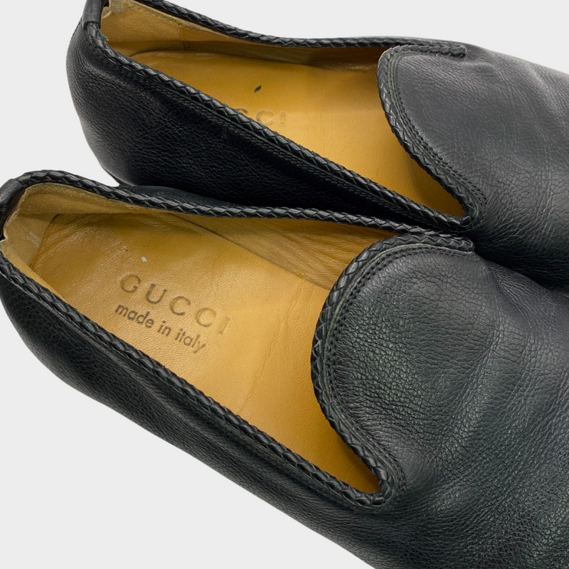 Gucci men's black leather and wood loafers