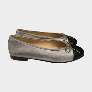 Chanel silver ballet store flats