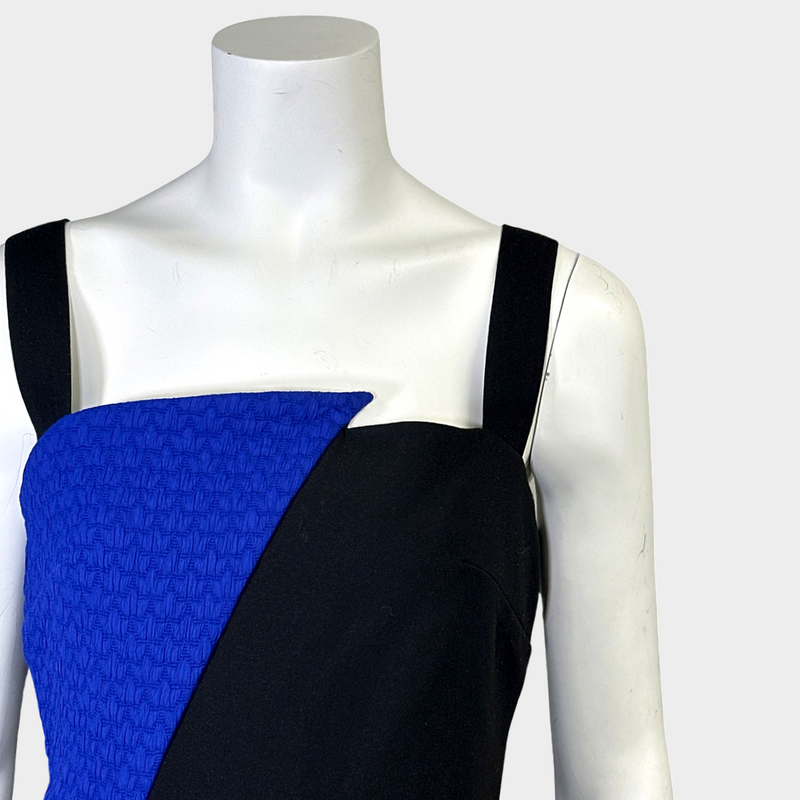 Roland Mouret black and blue point neckline sleeveless dress