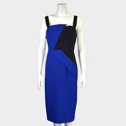 Roland Mouret black and blue point neckline sleeveless dress