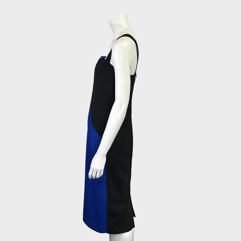 Roland Mouret black and blue point neckline sleeveless dress