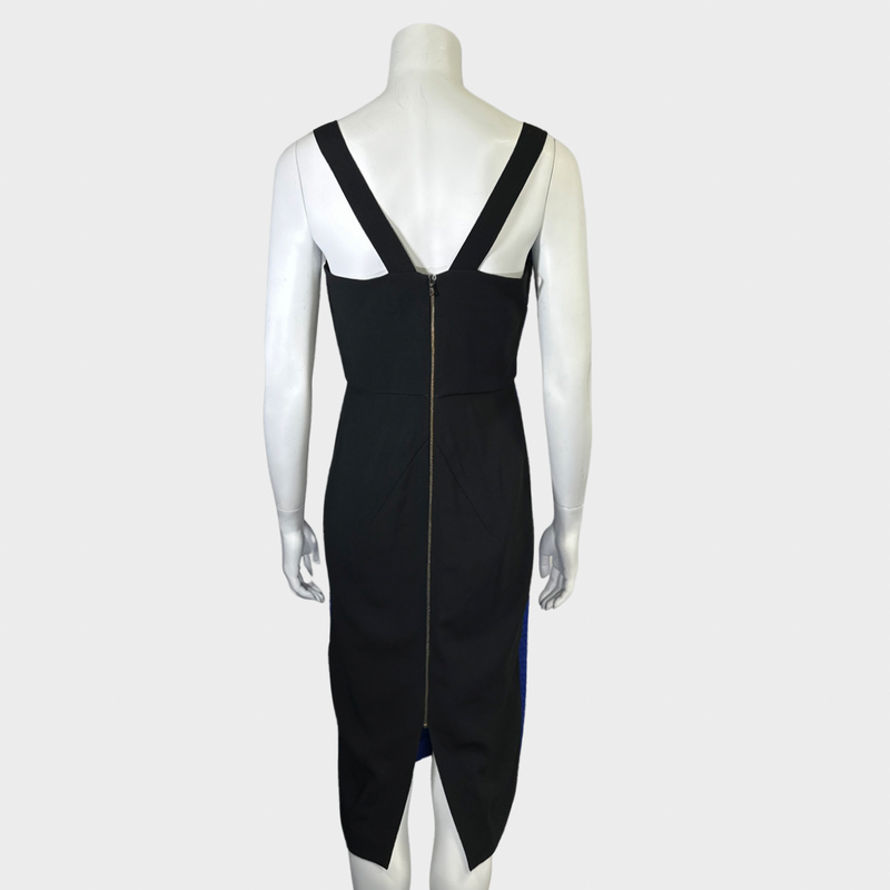 Roland Mouret black and blue point neckline sleeveless dress