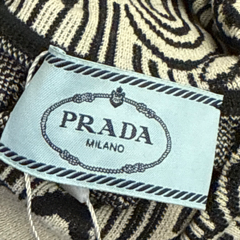 Prada Women's Black and White floral and stripe pattern wool Turtleneck