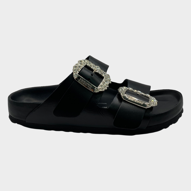 Manolo Blahnik x Birkenstock Arizona black leather sandals with rhines ...