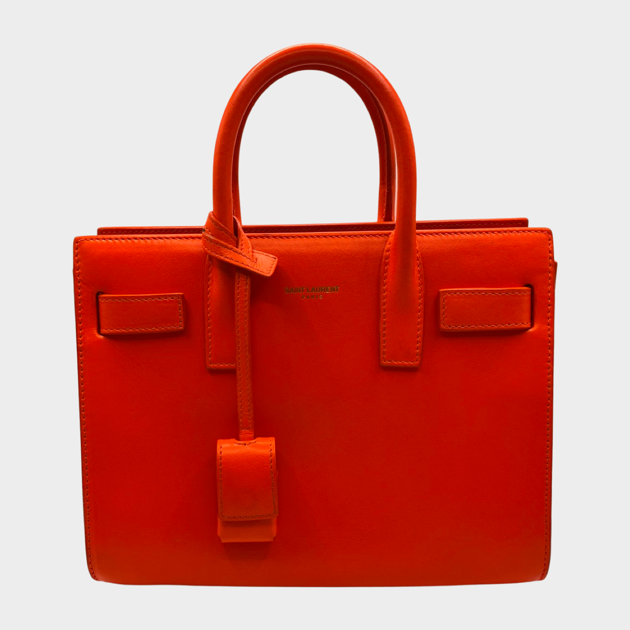 Saint Laurent NEON ORANGE Bag SAC DE JOUR Mini Small SMOOTH LEATHER TOTE  RARE!!