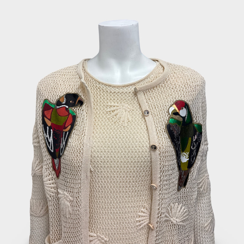 Chanel Beige Knit Set of Dress And Cardigan with Parrot Appliqués