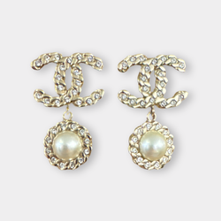 Chanel Gold 2019 CC Pearl and Rhinestone Earrings