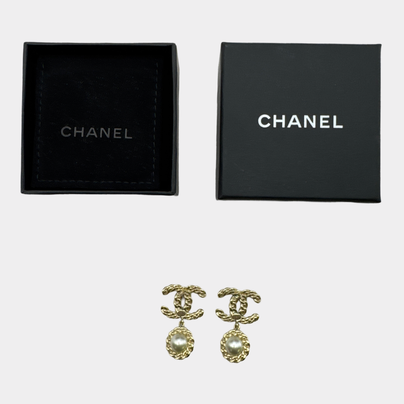 Chanel Gold 2019 CC Pearl and Rhinestone Earrings