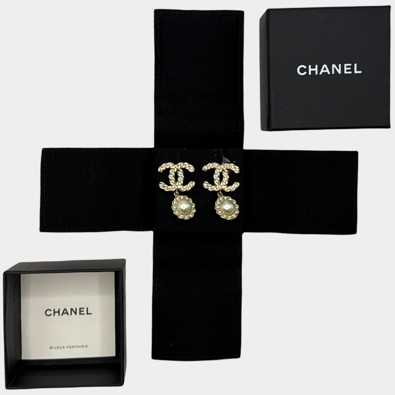 Chanel Gold 2019 CC Pearl and Rhinestone Earrings